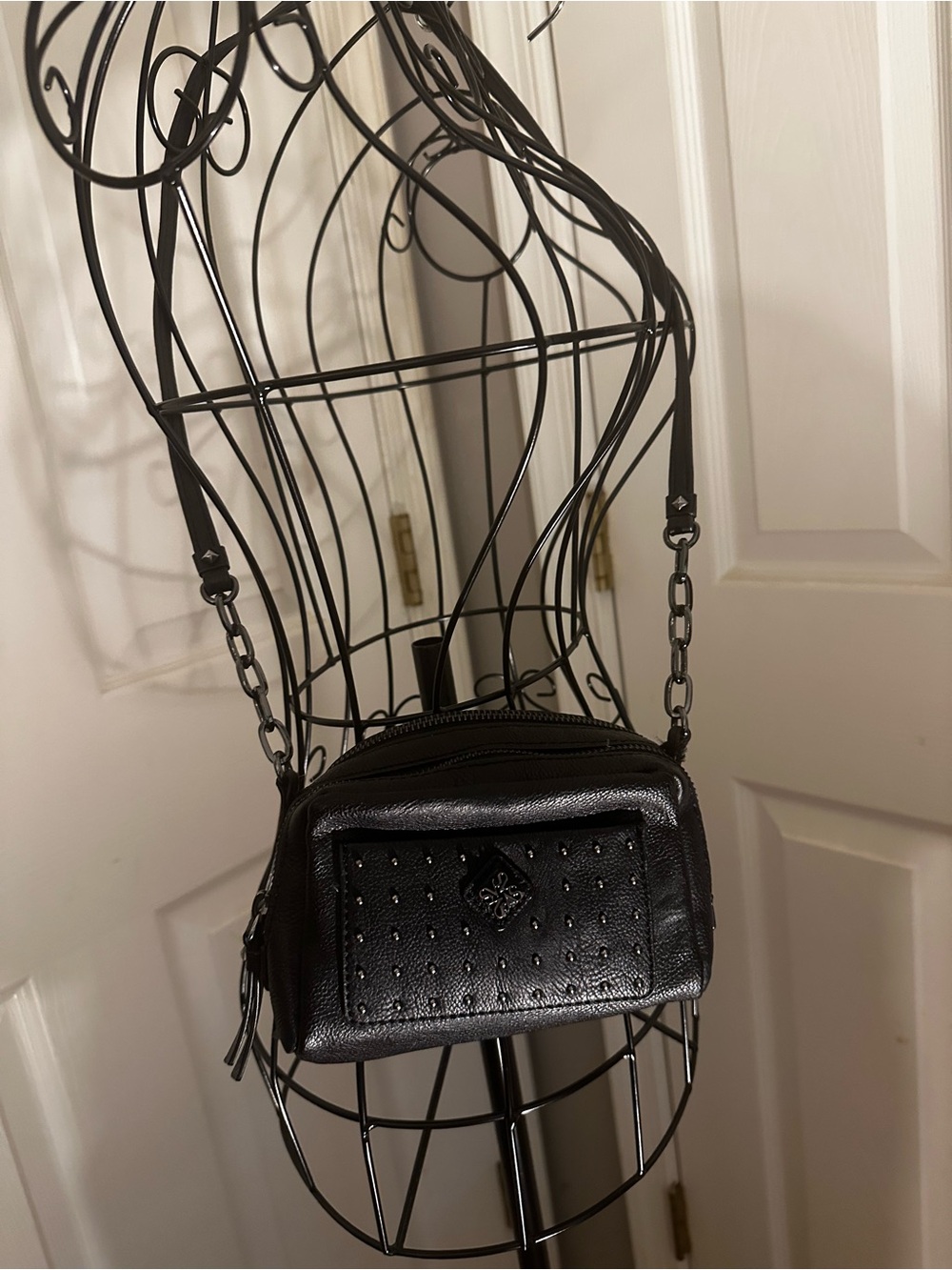 Vera Wang Black Studded Crossbody Bag with double pockets